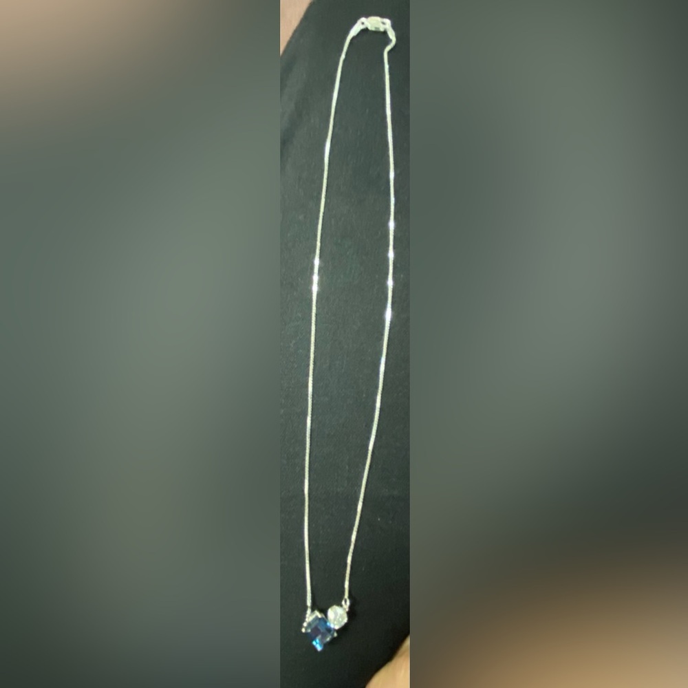 Elegant London Blue Topaz and Moissanite Sterling Silver Necklace- ONE OF A KIND - Picture 5 of 5